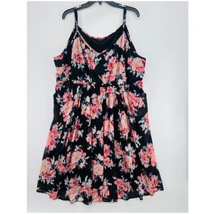 Torrid Black Floral Print Pleated Babydoll Chiffon Dress Women 4X Flowy Boho